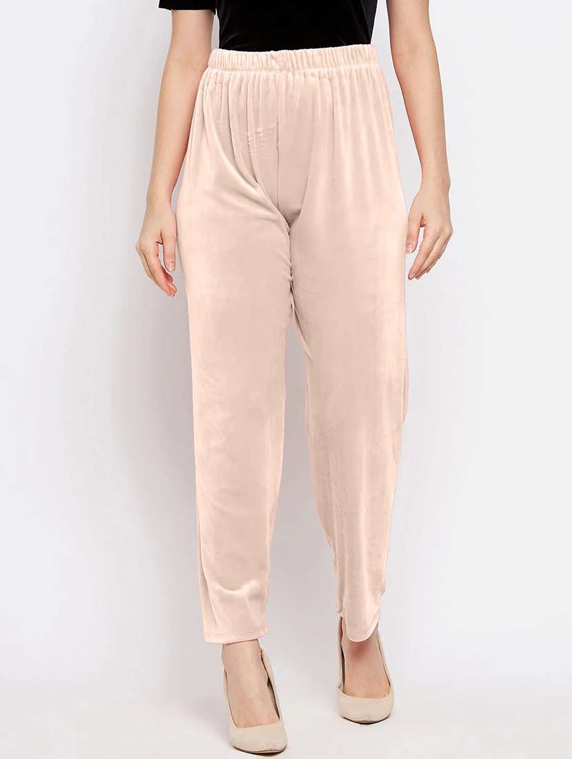 women solid velvet straight trouser