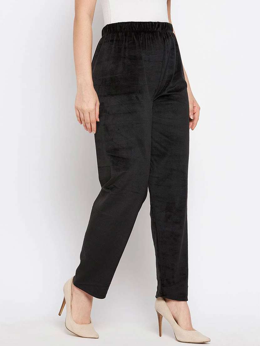 women solid velvet straight trouser - 22182128 -  Standard Image - 1