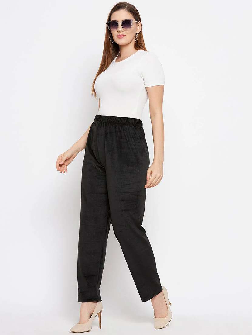 women solid velvet straight trouser - 22182128 -  Standard Image - 4