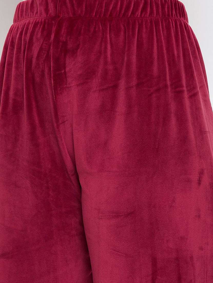 women solid velvet straight trouser - 22182129 -  Standard Image - 4