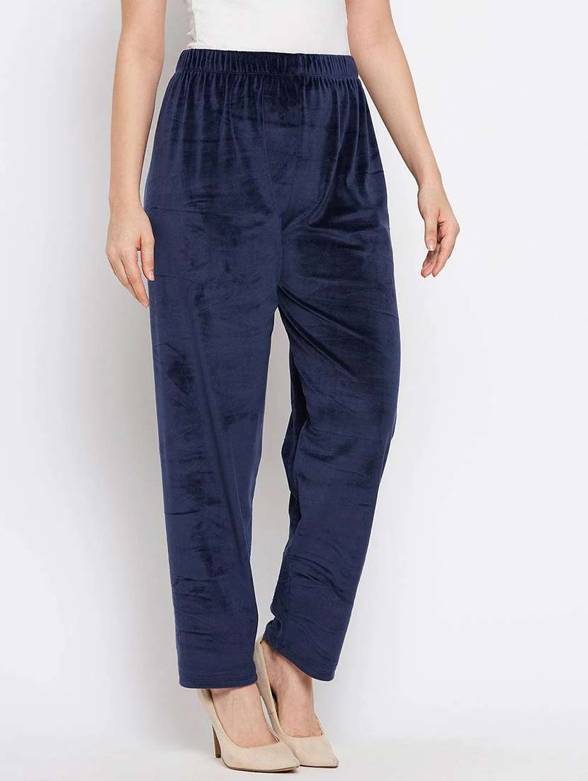 women solid velvet straight trouser - 22182130 -  Standard Image - 1
