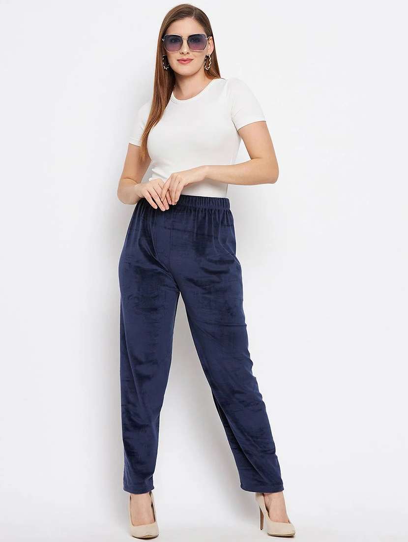 women solid velvet straight trouser - 22182130 -  Standard Image - 4
