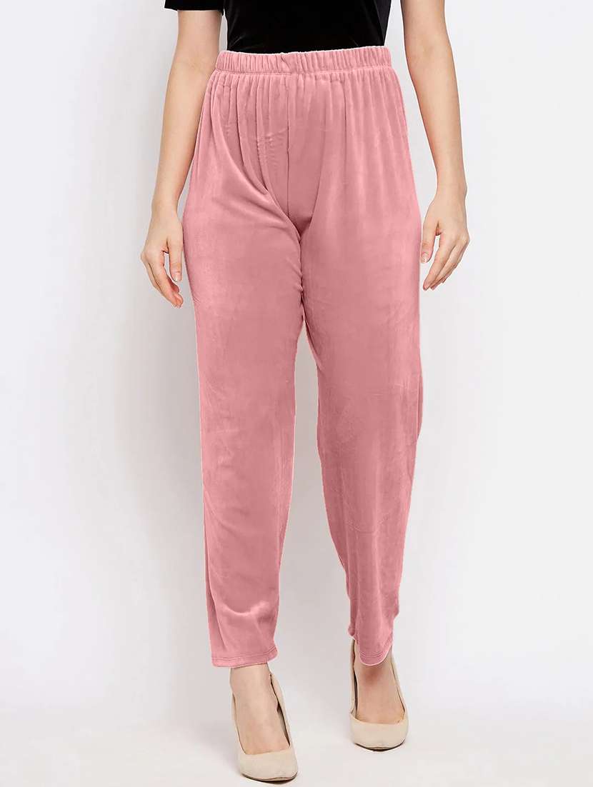 women solid velvet straight trouser