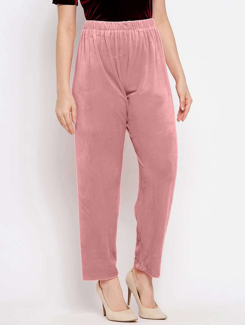 women solid velvet straight trouser - 22182131 -  Standard Image - 1