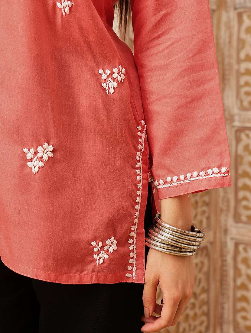 women solid with work three quarter sleeve straight kurti - 22182133 -  Standard Image - 6