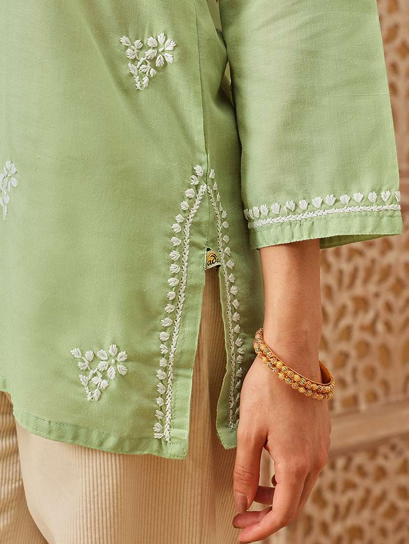 women solid with work three quarter sleeve straight kurti - 22182134 -  Standard Image - 6