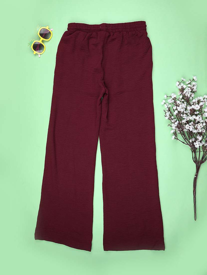 girls solid mid rise straight trouser - 22182142 -  Standard Image - 1