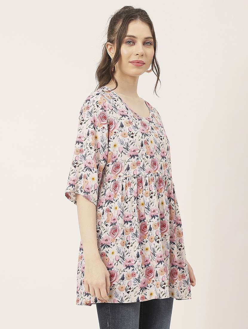 women floral print three quarter sleeve flared tunic - 22182143 -  Standard Image - 1