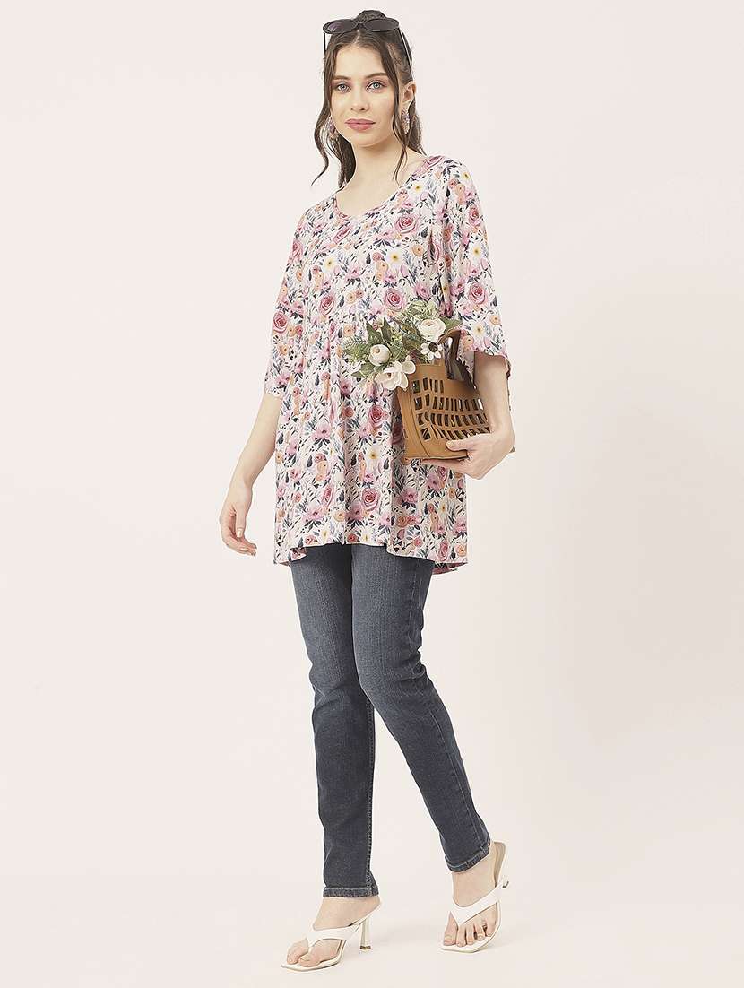 women floral print three quarter sleeve flared tunic - 22182143 -  Standard Image - 4