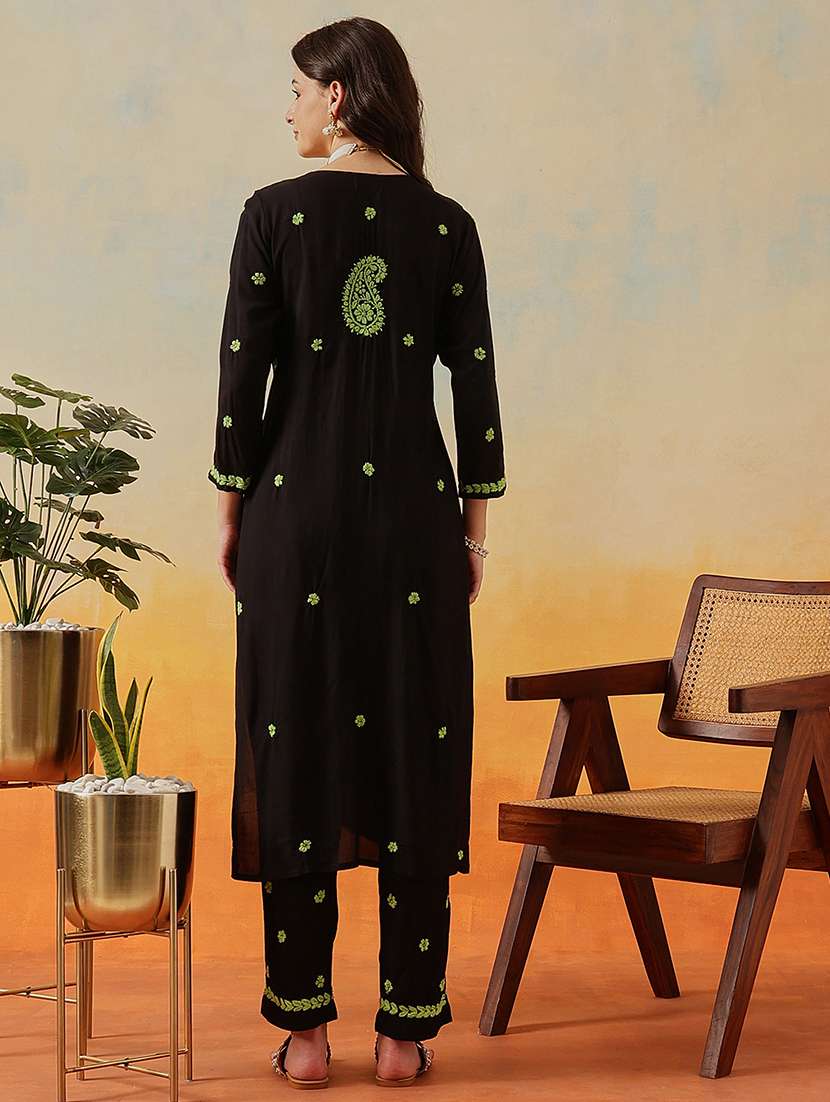 women solid with work long sleeve kurta pant set - 22182147 -  Standard Image - 1