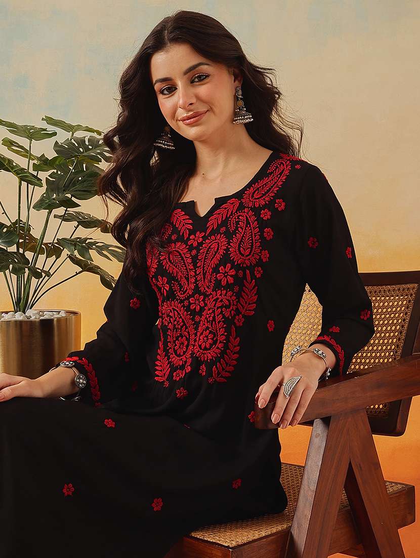 women solid with work long sleeve kurta pant set - 22182148 -  Standard Image - 4