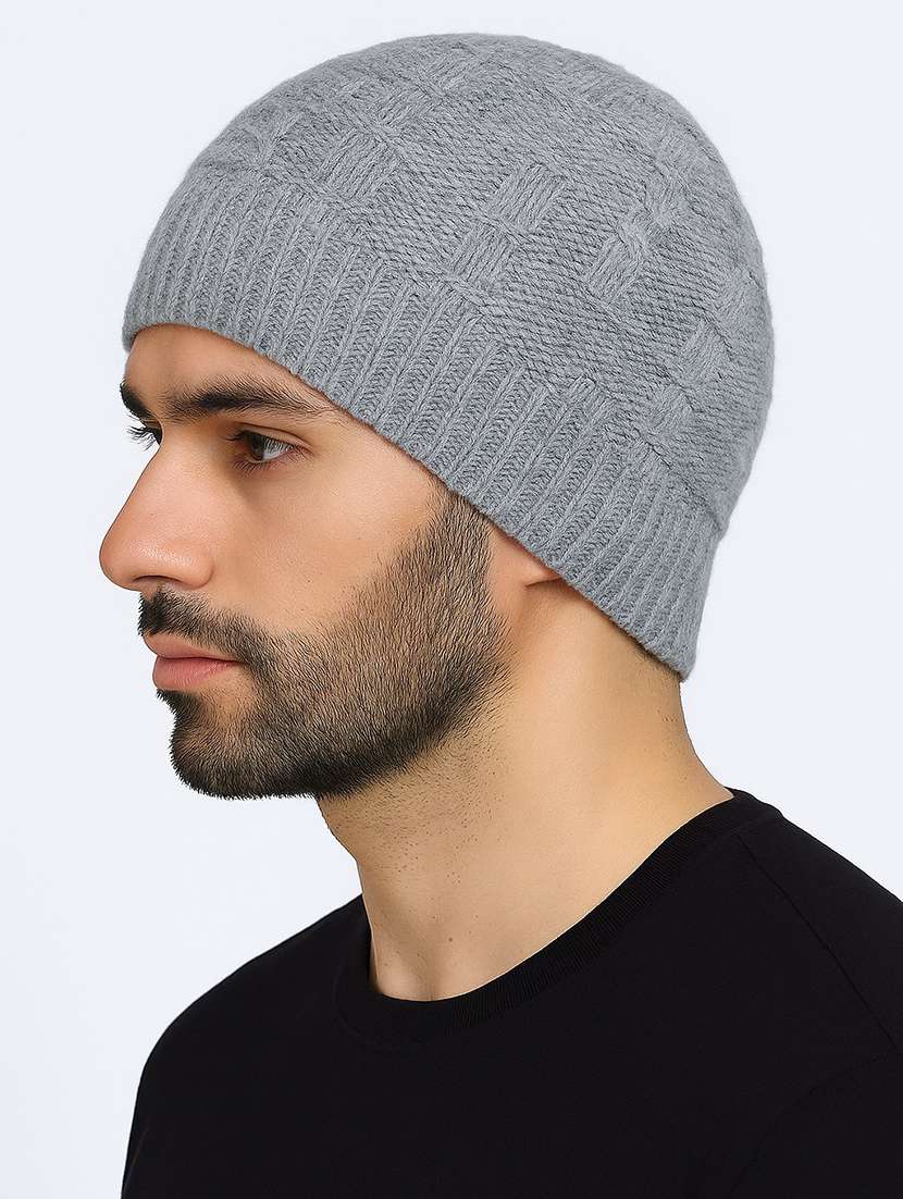 men self design winter woolen beanie cap - 22182150 -  Standard Image - 1