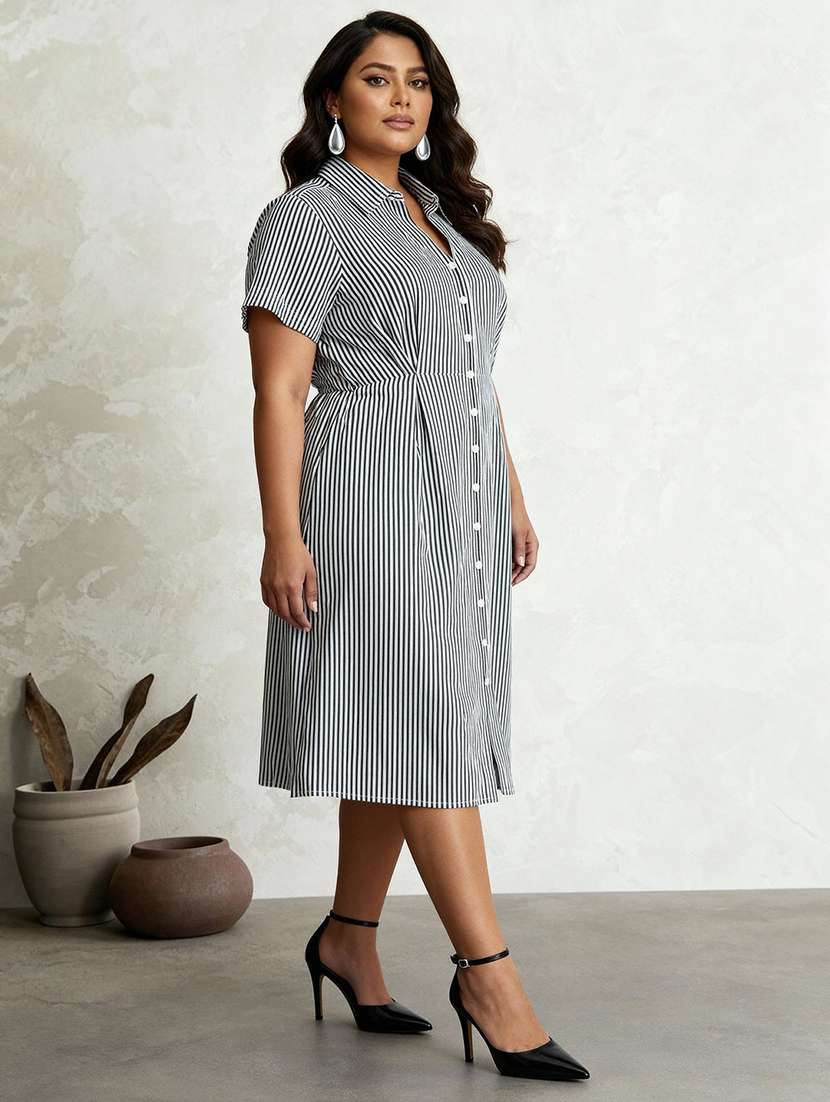 women plus size striped short sleeve shirt dress - 22182165 -  Standard Image - 1