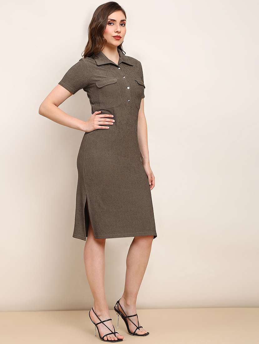 women solid short sleeve collared sheath dress - 22182202 -  Standard Image - 1