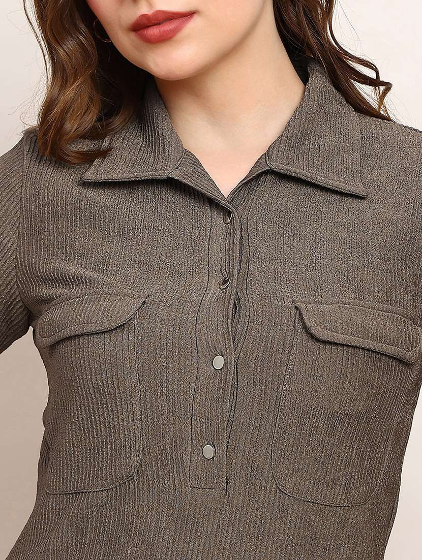 women solid short sleeve collared sheath dress - 22182202 -  Standard Image - 4