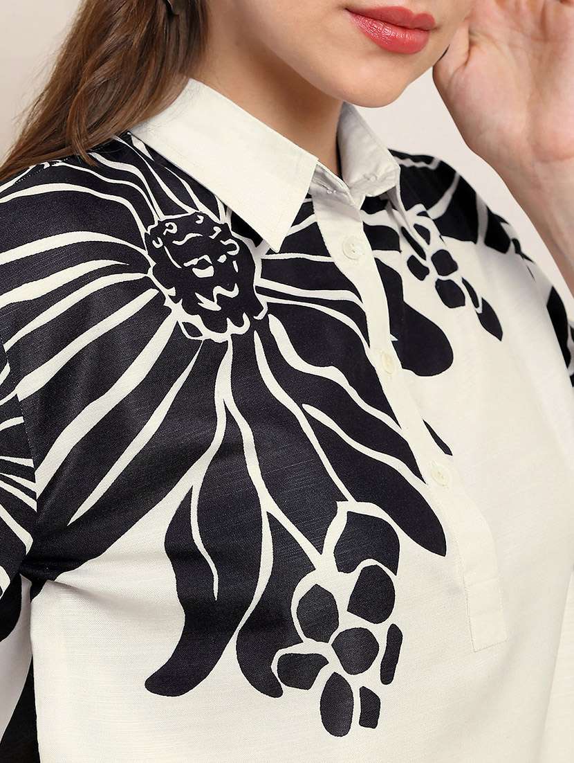 globus women off white collared neck floral shirt style party top - 22182205 -  Standard Image - 4