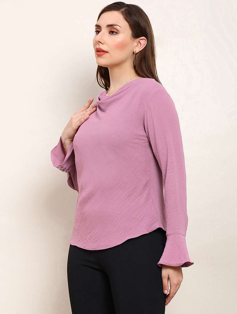 globus women pink cowl neck flared sleeves curved hem party top - 22182210 -  Standard Image - 1