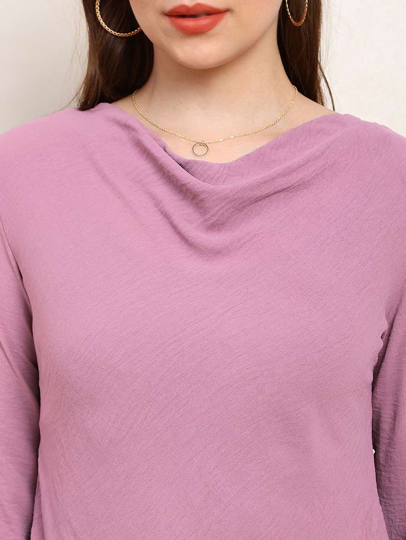 globus women pink cowl neck flared sleeves curved hem party top - 22182210 -  Standard Image - 4