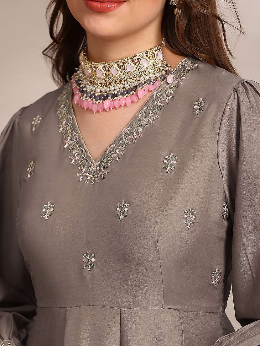 women solid with work long sleeve kurta dupatta set - 22182231 -  Standard Image - 4