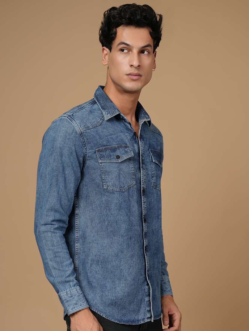 men solid long sleeve slim fit casual shirt - 22182234 -  Standard Image - 1