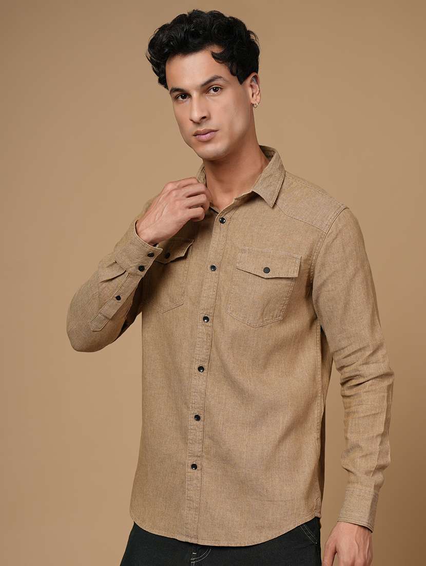 men solid long sleeve slim fit casual shirt - 22182235 -  Standard Image - 1