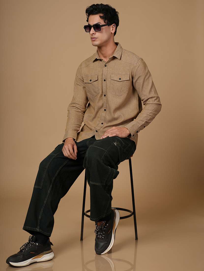 men solid long sleeve slim fit casual shirt - 22182235 -  Standard Image - 4