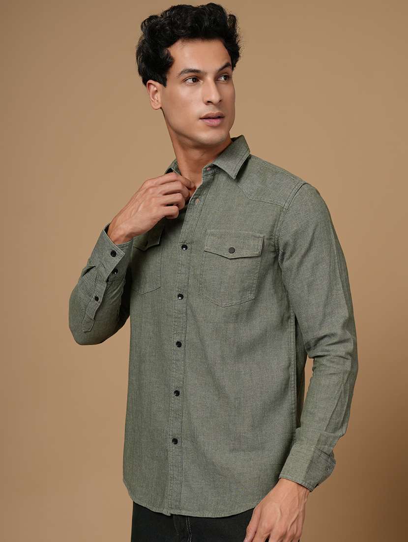 men solid long sleeve slim fit casual shirt - 22182236 -  Standard Image - 1