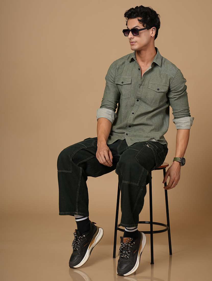 men solid long sleeve slim fit casual shirt - 22182236 -  Standard Image - 4