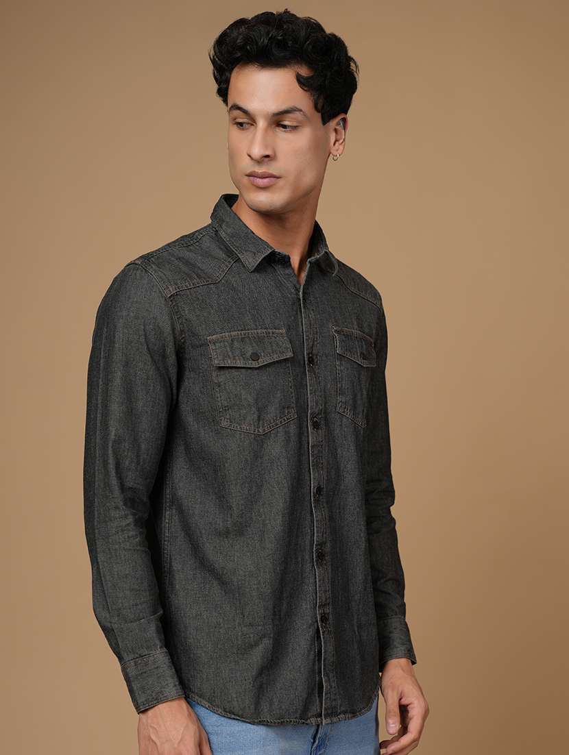 men solid long sleeve slim fit casual shirt - 22182237 -  Standard Image - 1