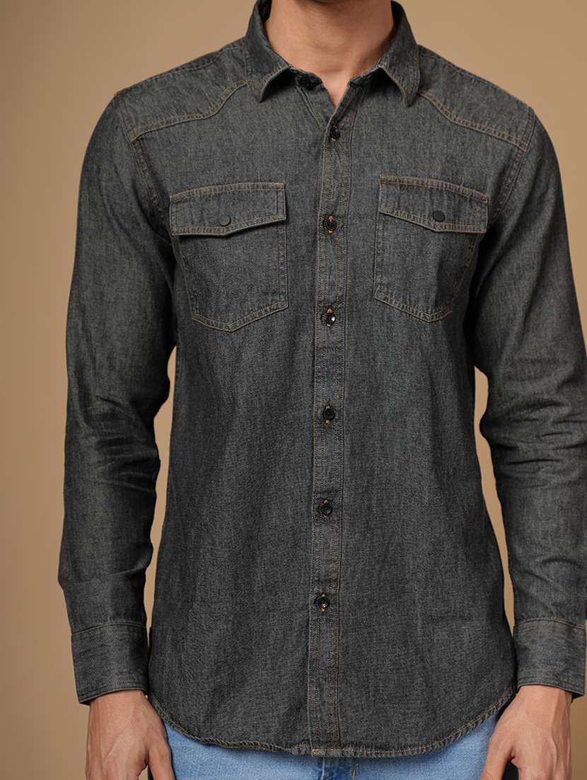 men solid long sleeve slim fit casual shirt - 22182237 -  Standard Image - 4