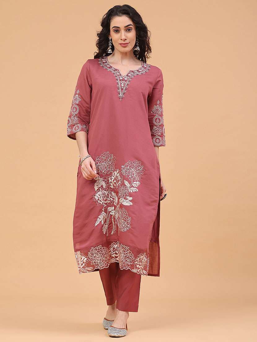 pink viscose kurta pant  set - 22182317 -  Standard Image - 1