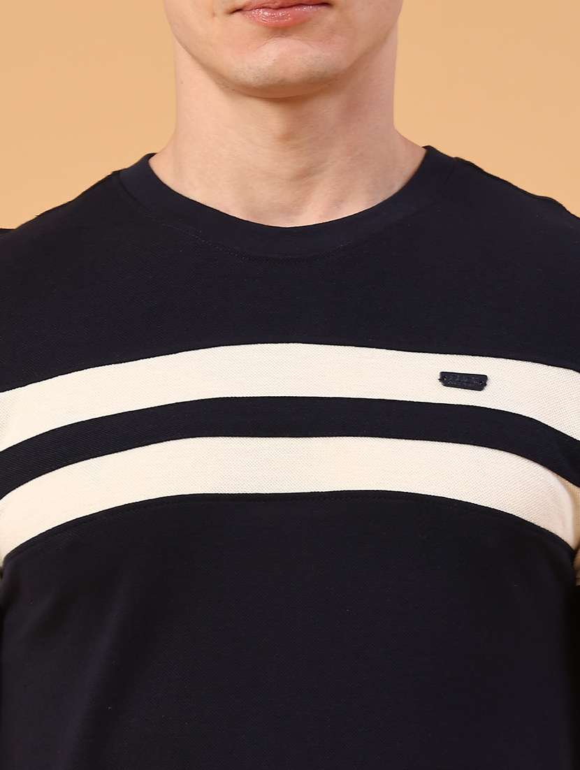 men blue cotton blend color block t-shirt - 22182344 -  Standard Image - 1