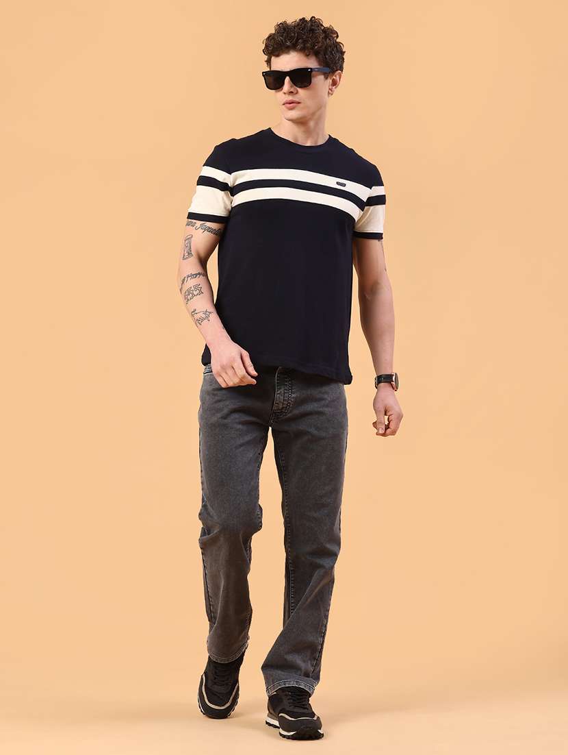 men blue cotton blend color block t-shirt - 22182344 -  Standard Image - 4