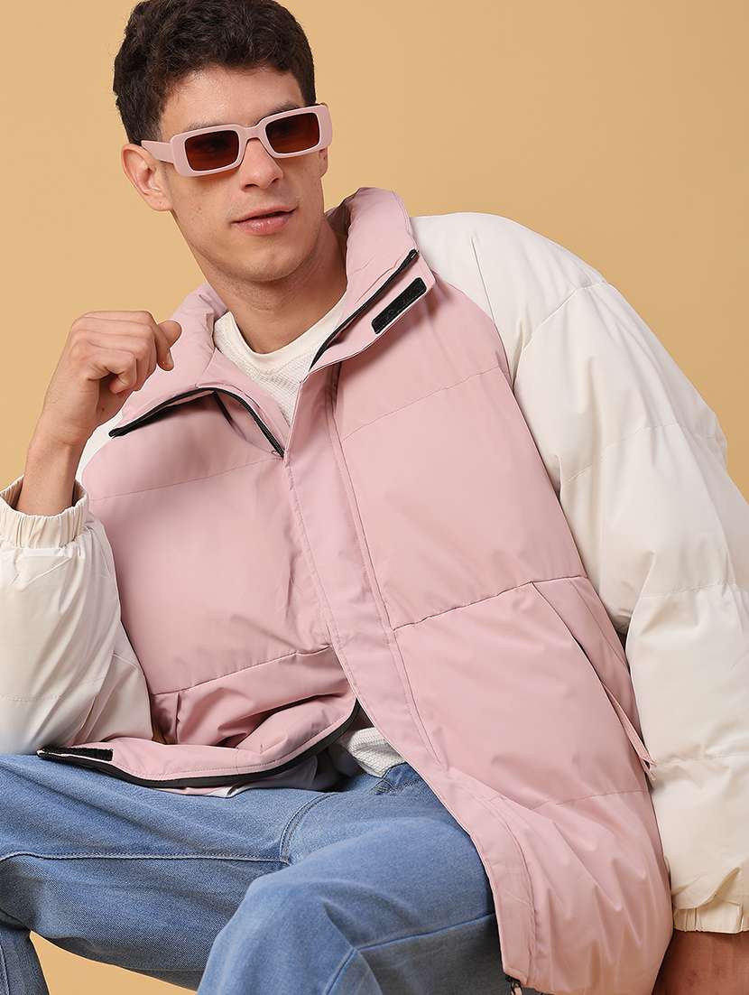 men color block long sleeve lightweight puffer jacket