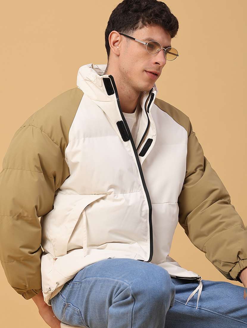 men color block long sleeve lightweight puffer jacket