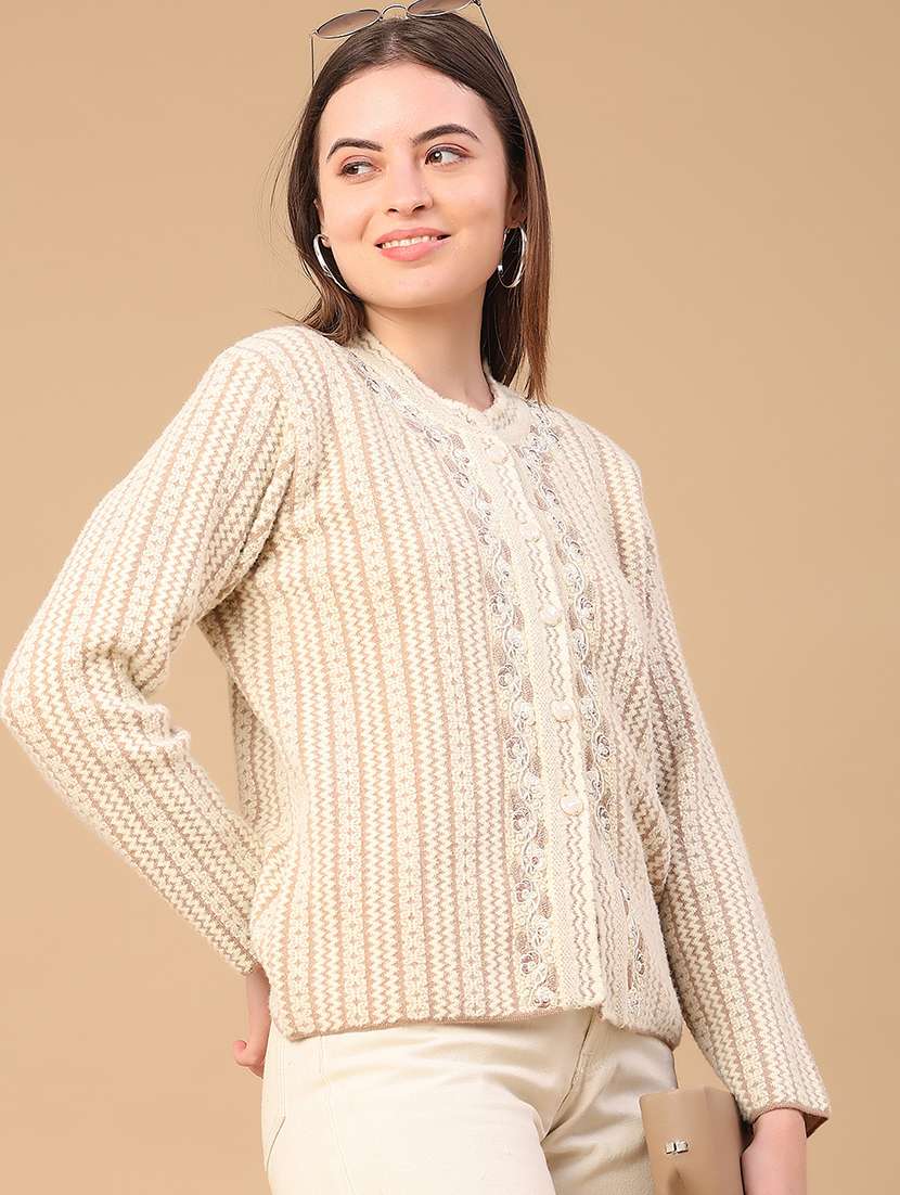 women self design long sleeve cardigan