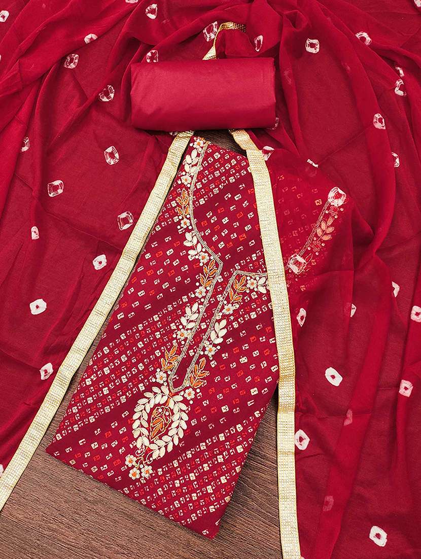 women bandhani printed embroidered unstitched suit set - 22182444 -  Standard Image - 1