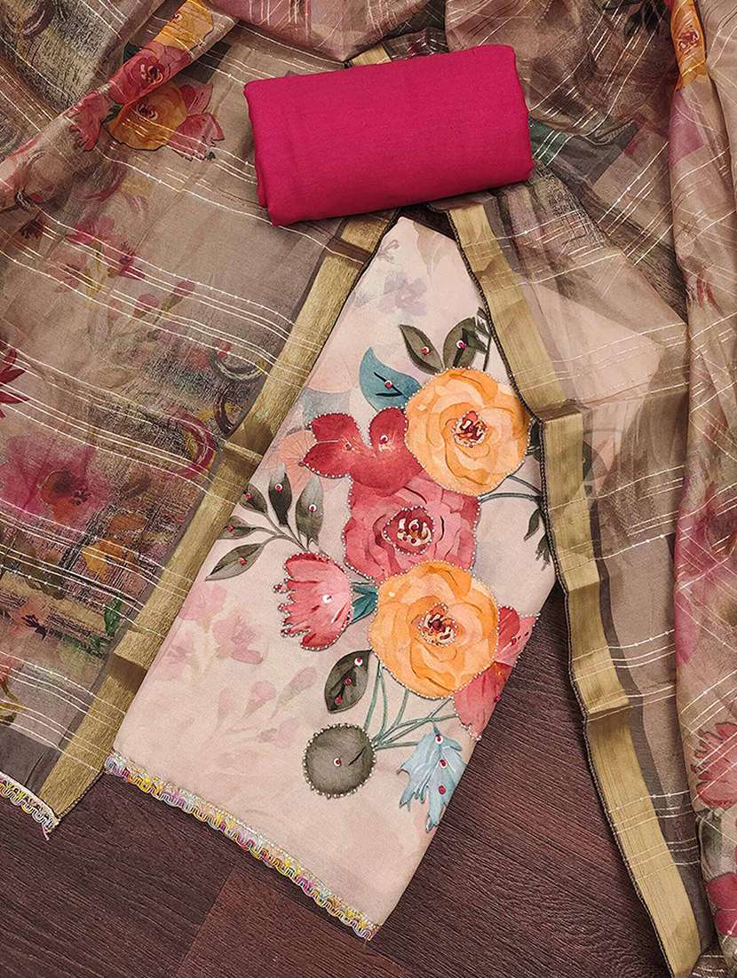 women floral printed embellished unstitched suit set - 22182457 -  Standard Image - 1