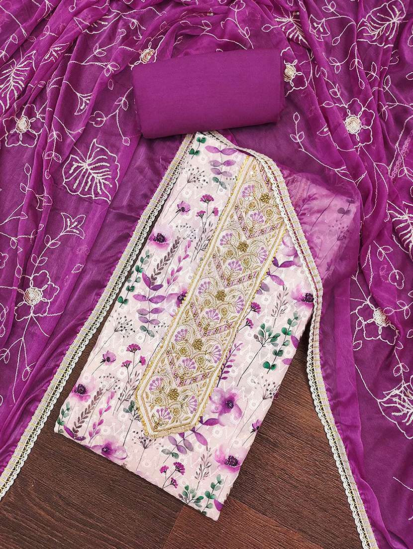women floral printed embellished unstitched suit set - 22182463 -  Standard Image - 1