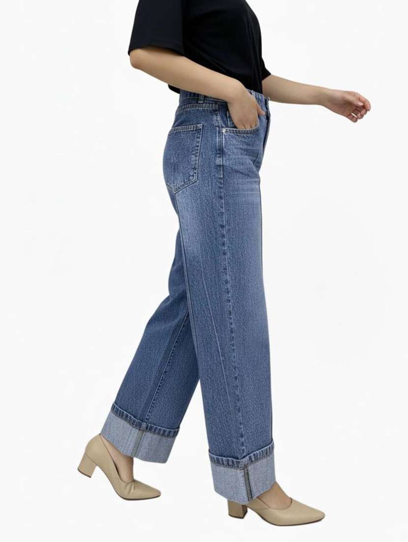 women solid mid rise wide leg jean - 22182570 -  Standard Image - 1