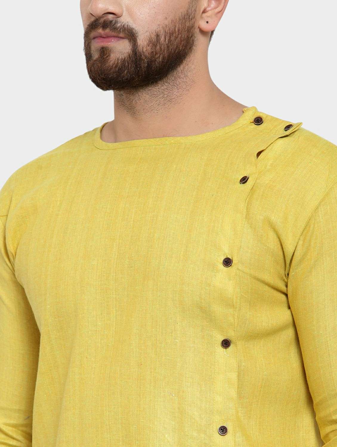 men solid long sleeve asymmetric kurta - 22182572 -  Standard Image - 4
