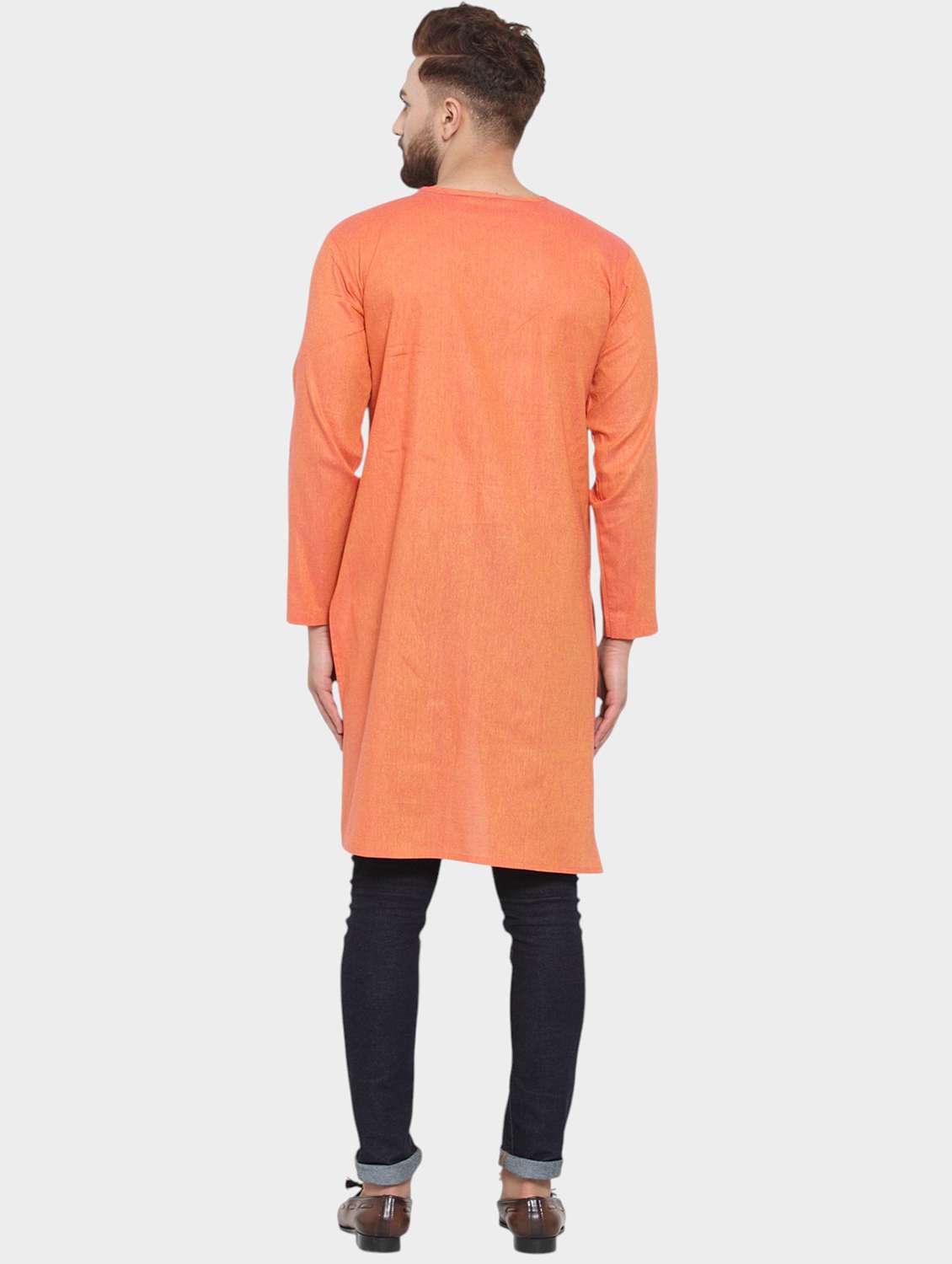 men solid long sleeve asymmetric kurta - 22182573 -  Standard Image - 4