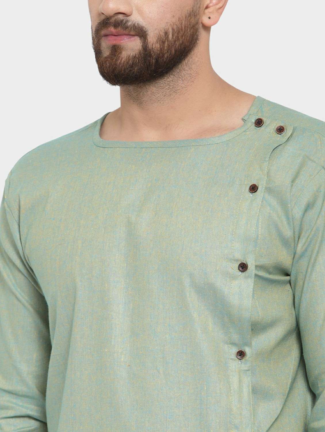 men solid long sleeve asymmetric kurta - 22182574 -  Standard Image - 4