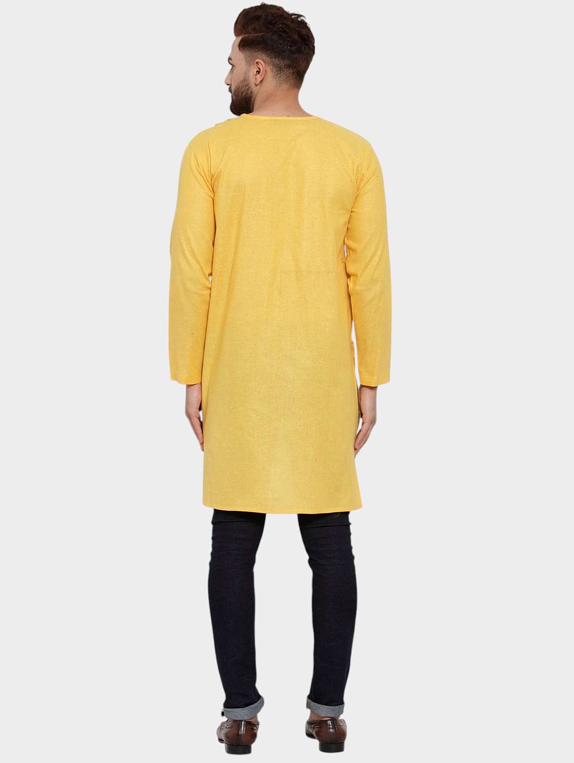 men solid long sleeve asymmetric kurta - 22182575 -  Standard Image - 4