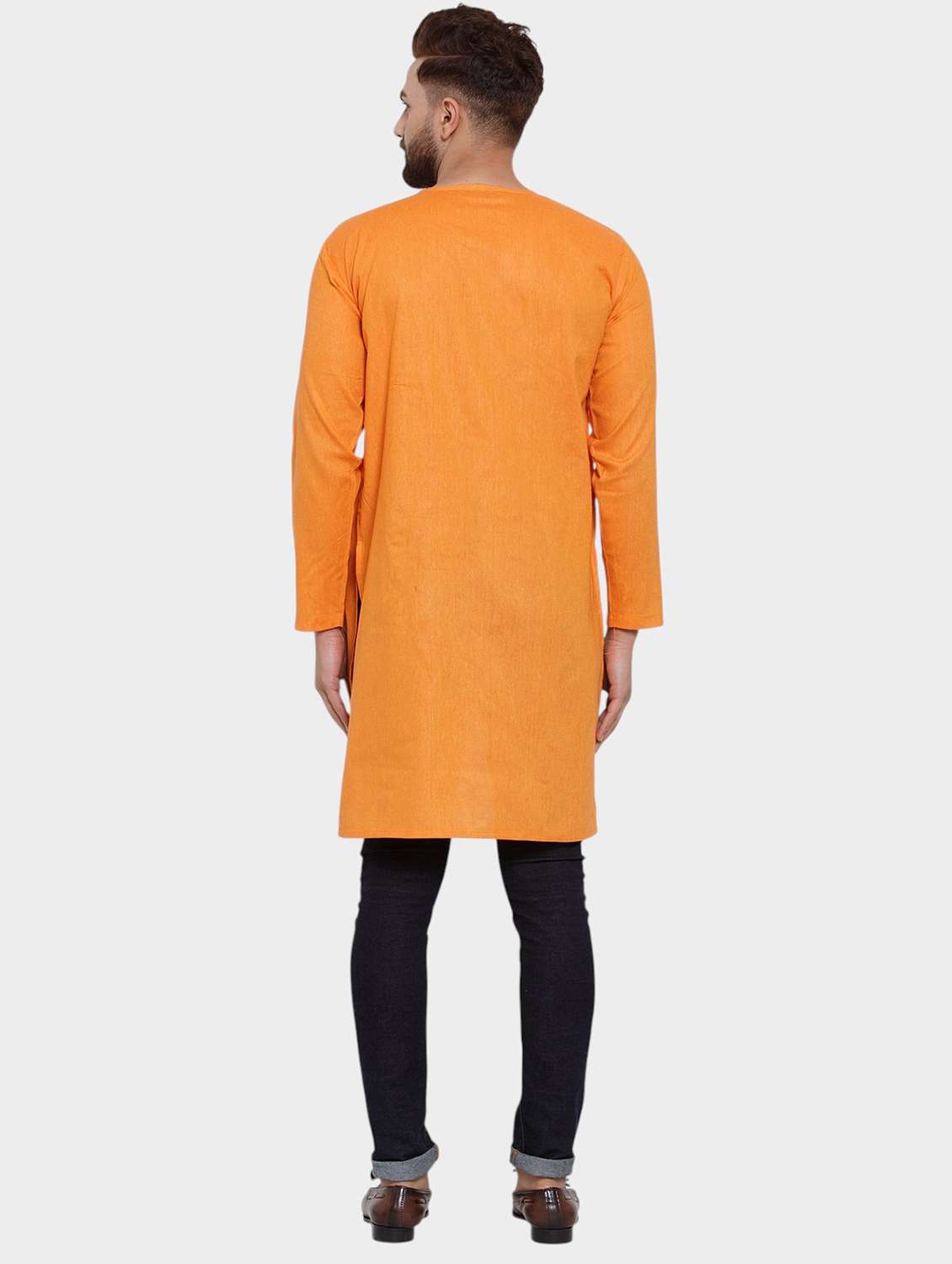 men solid long sleeve asymmetric kurta - 22182576 -  Standard Image - 4