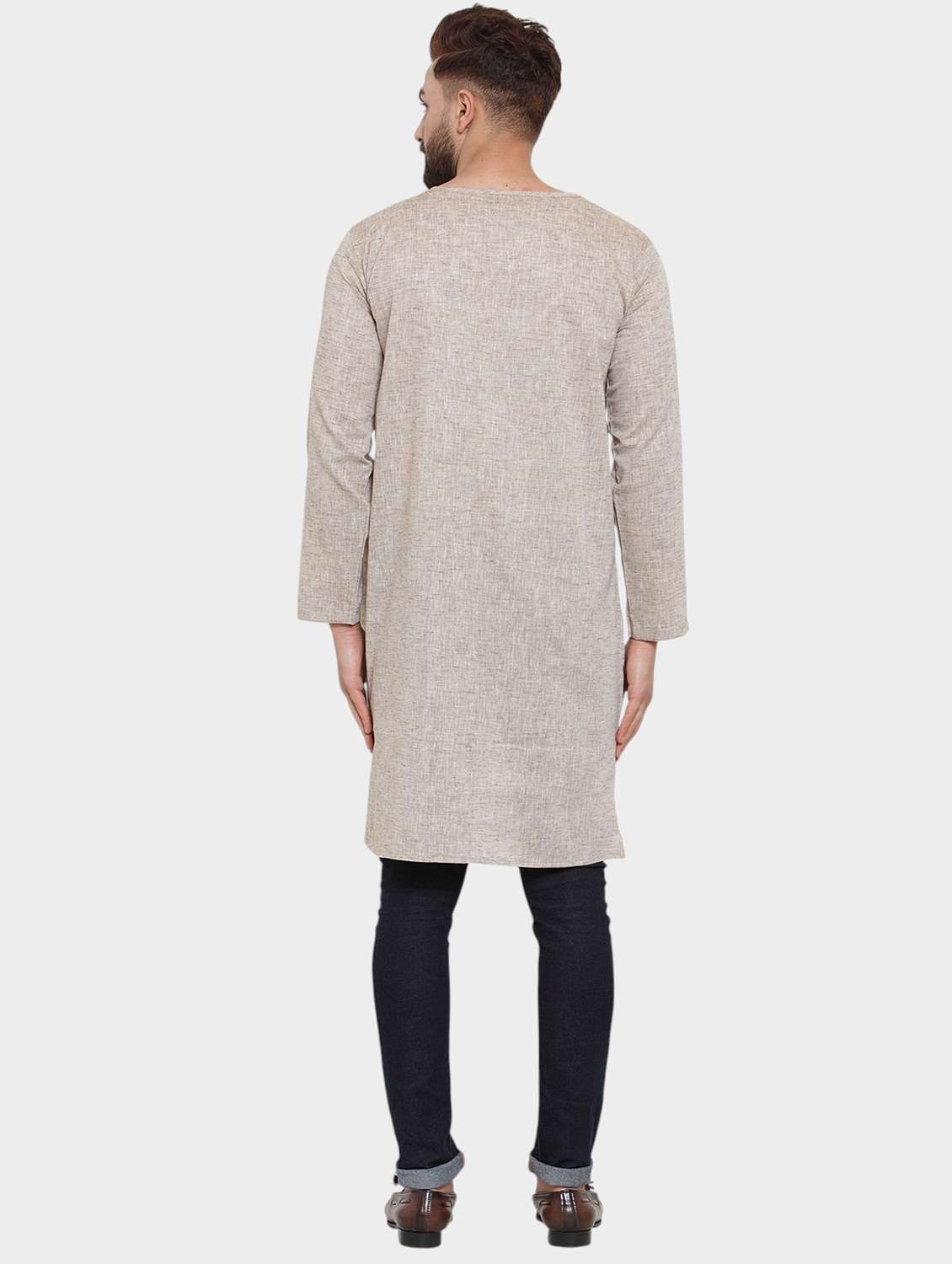 men self design long sleeve asymmetric kurta - 22182577 -  Standard Image - 4