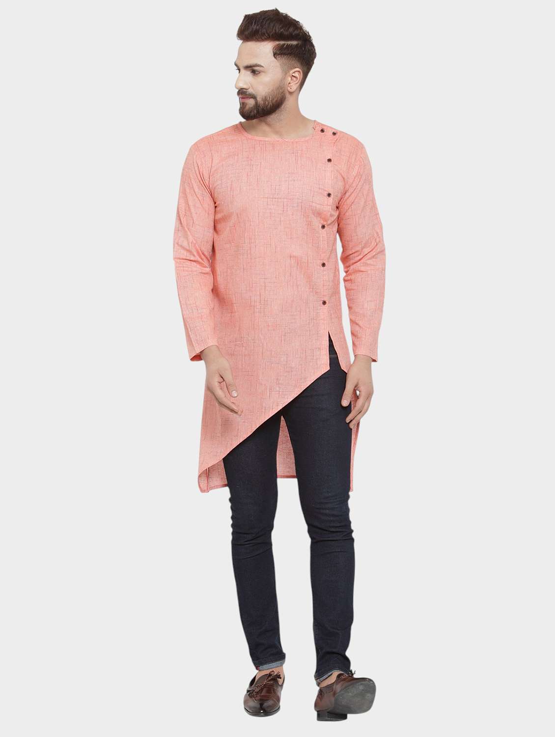 men self design long sleeve asymmetric kurta - 22182579 -  Standard Image - 1