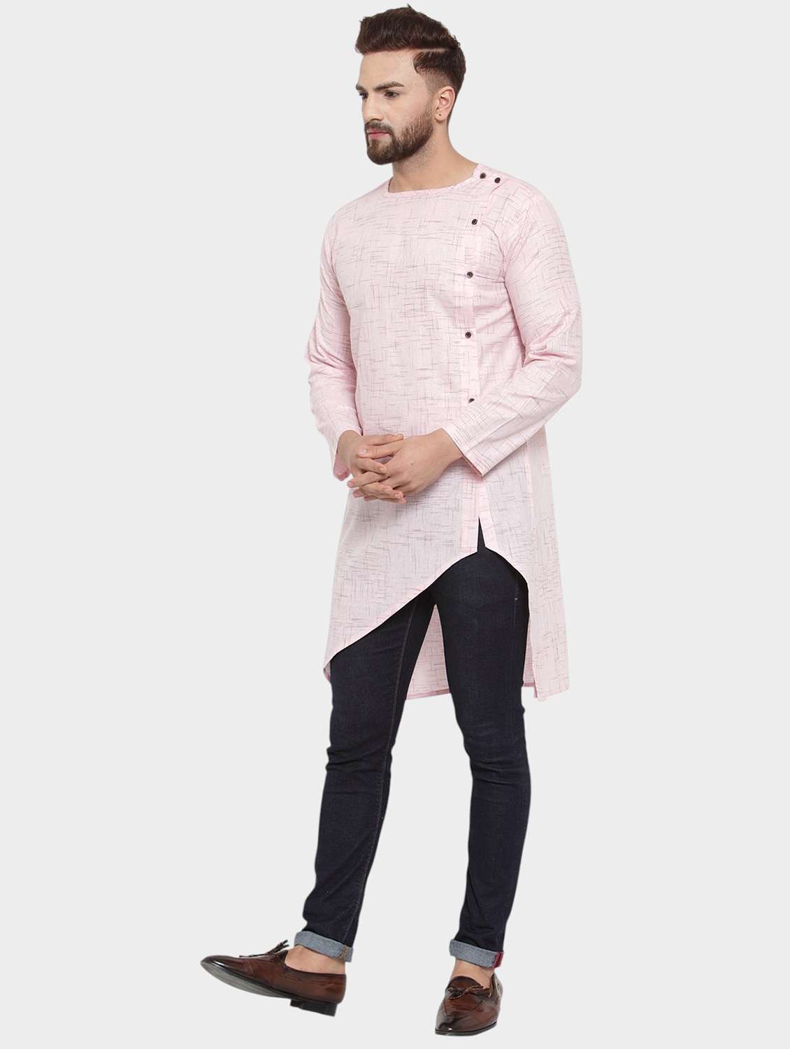 men self design long sleeve asymmetric kurta - 22182582 -  Standard Image - 1