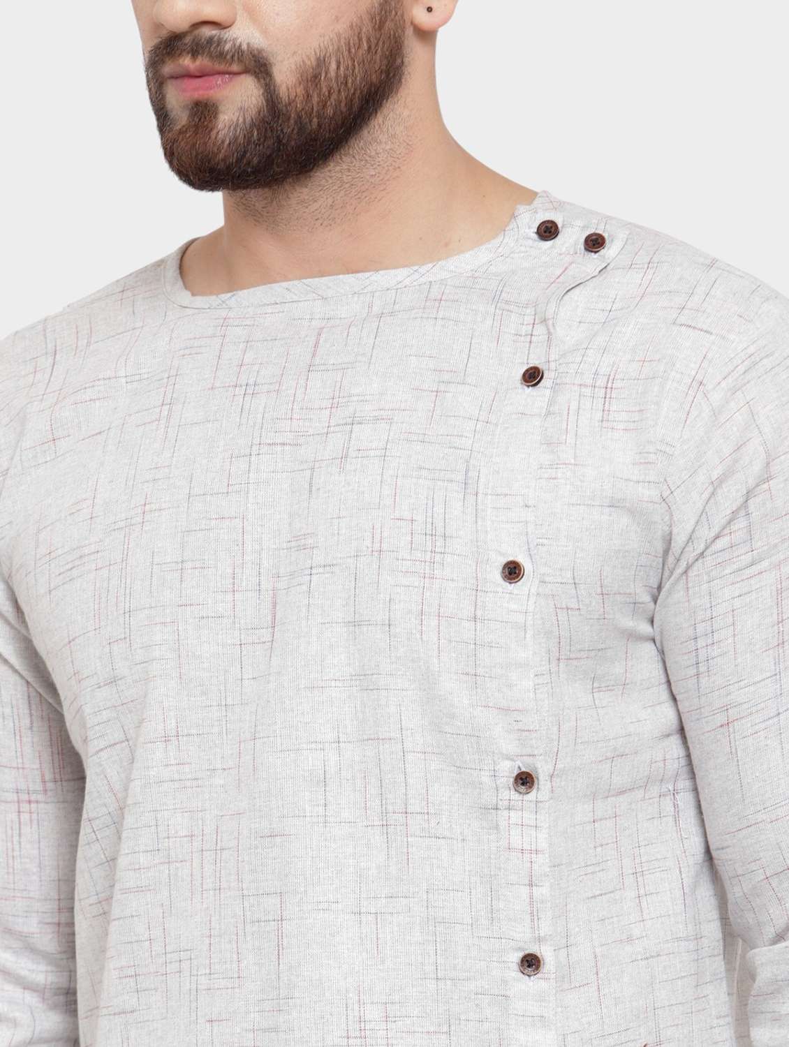 men self design long sleeve asymmetric kurta - 22182584 -  Standard Image - 4