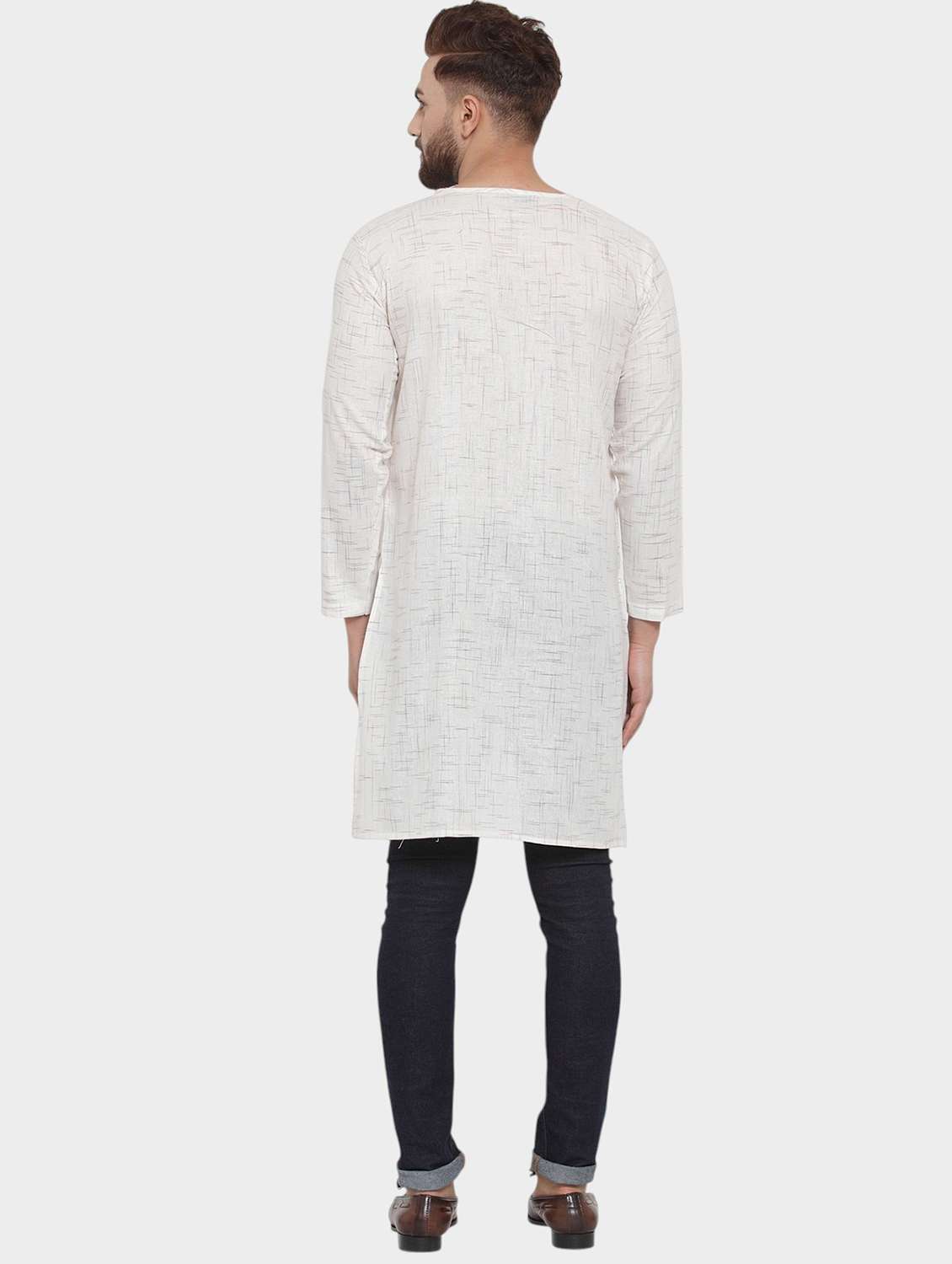 men self design long sleeve asymmetric kurta - 22182585 -  Standard Image - 4